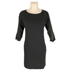CHLOE Size M Black Crepe Suede Trim Metal Rings Dress