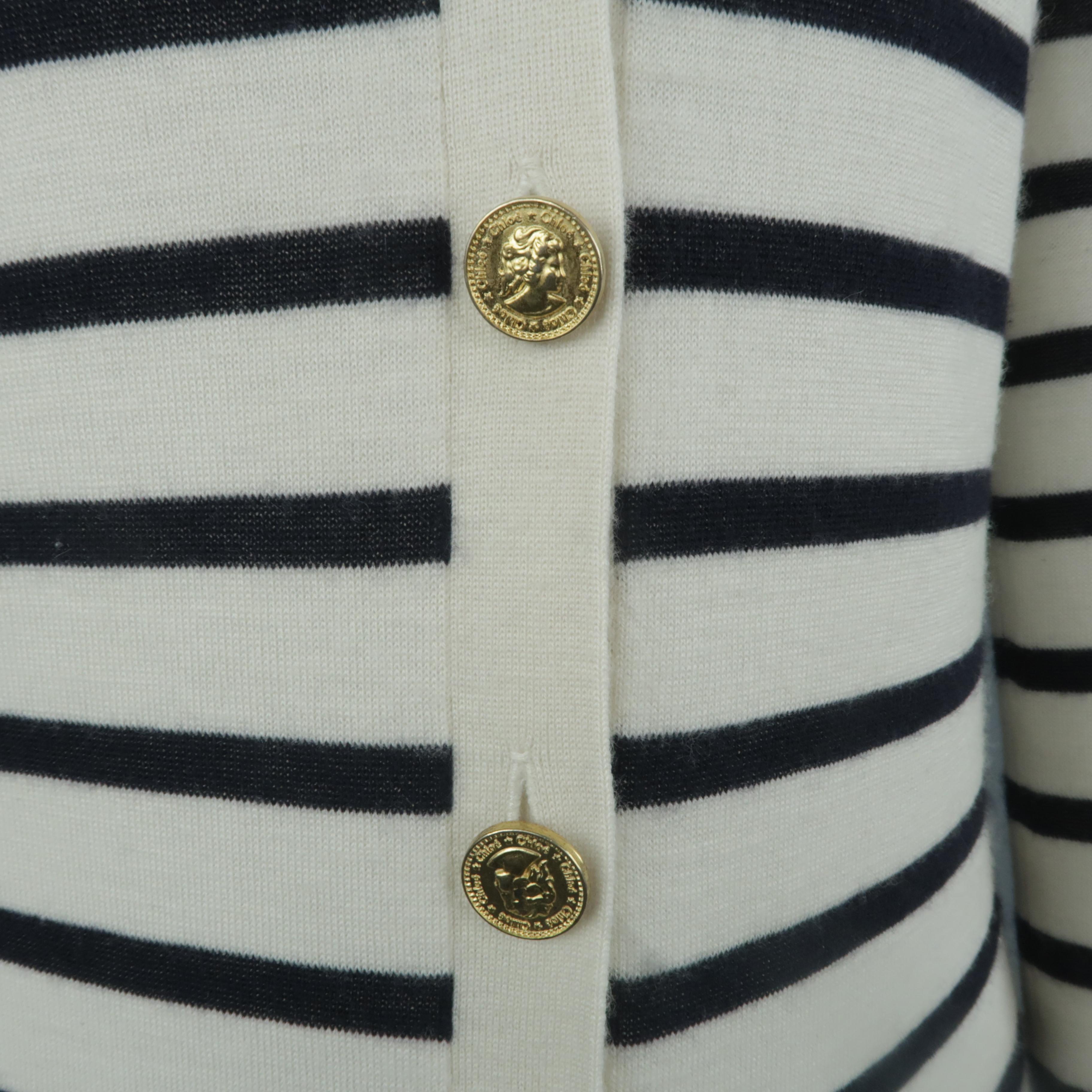 striped cardigan with gold buttons