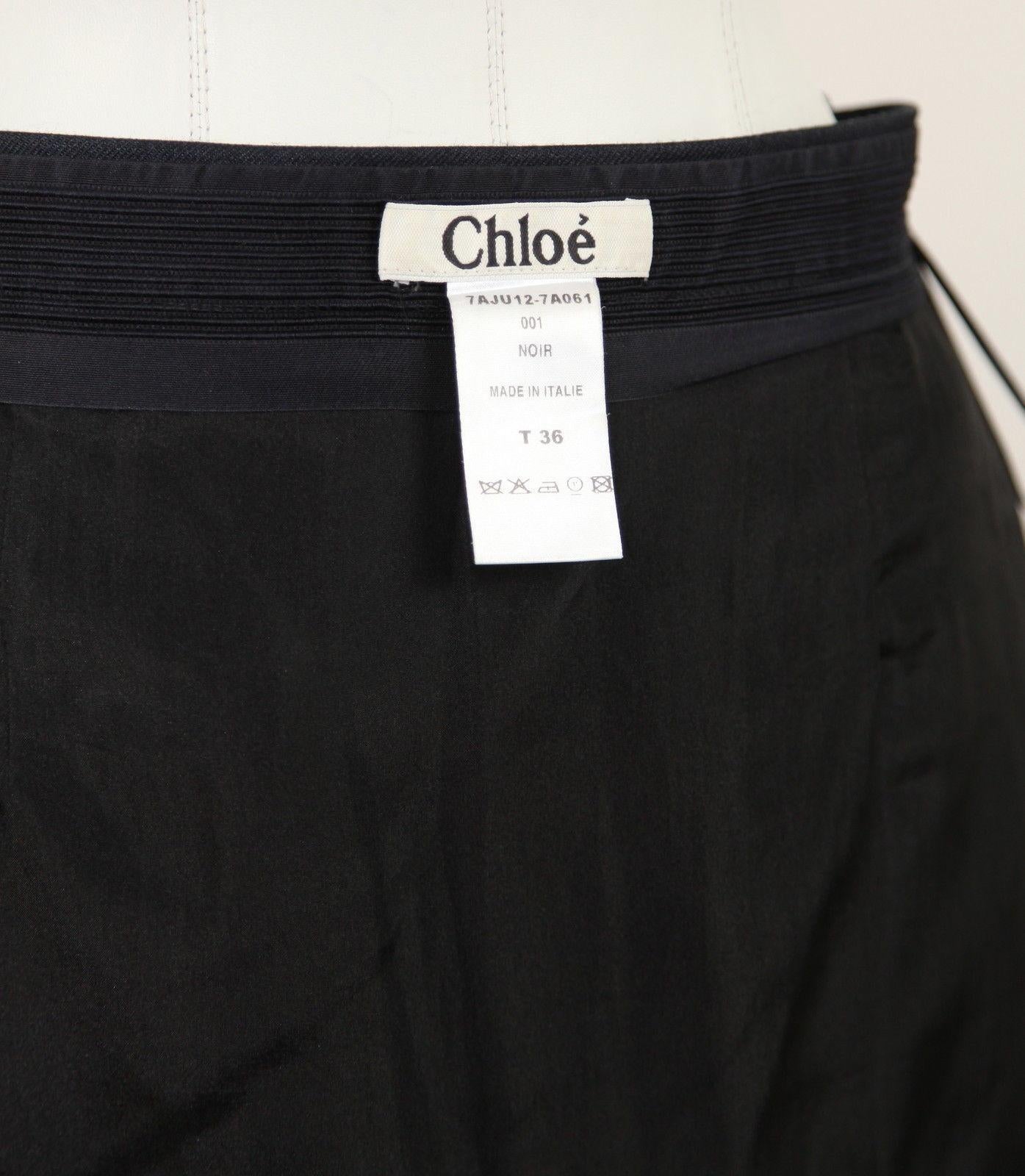 CHLOE Skirt Dress Black Silk Wool Straight Clothing Sz 36 For Sale 3