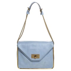 Chloe Sky Blue Leather Medium Sally Shoulder Bag