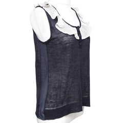 CHLOE Sleeveless Top Shirt Sleeveless Navy Ivory Ruffle Henley XS 2007