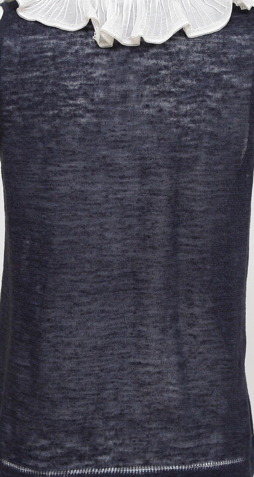CHLOE Sleeveless Top Shirt Sleeveless Navy Ivory Ruffle Henley XS 2007 For Sale 2