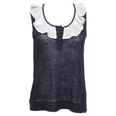 CHLOE Sleeveless Top Shirt Sleeveless Navy Ivory Ruffle Henley XS 2007