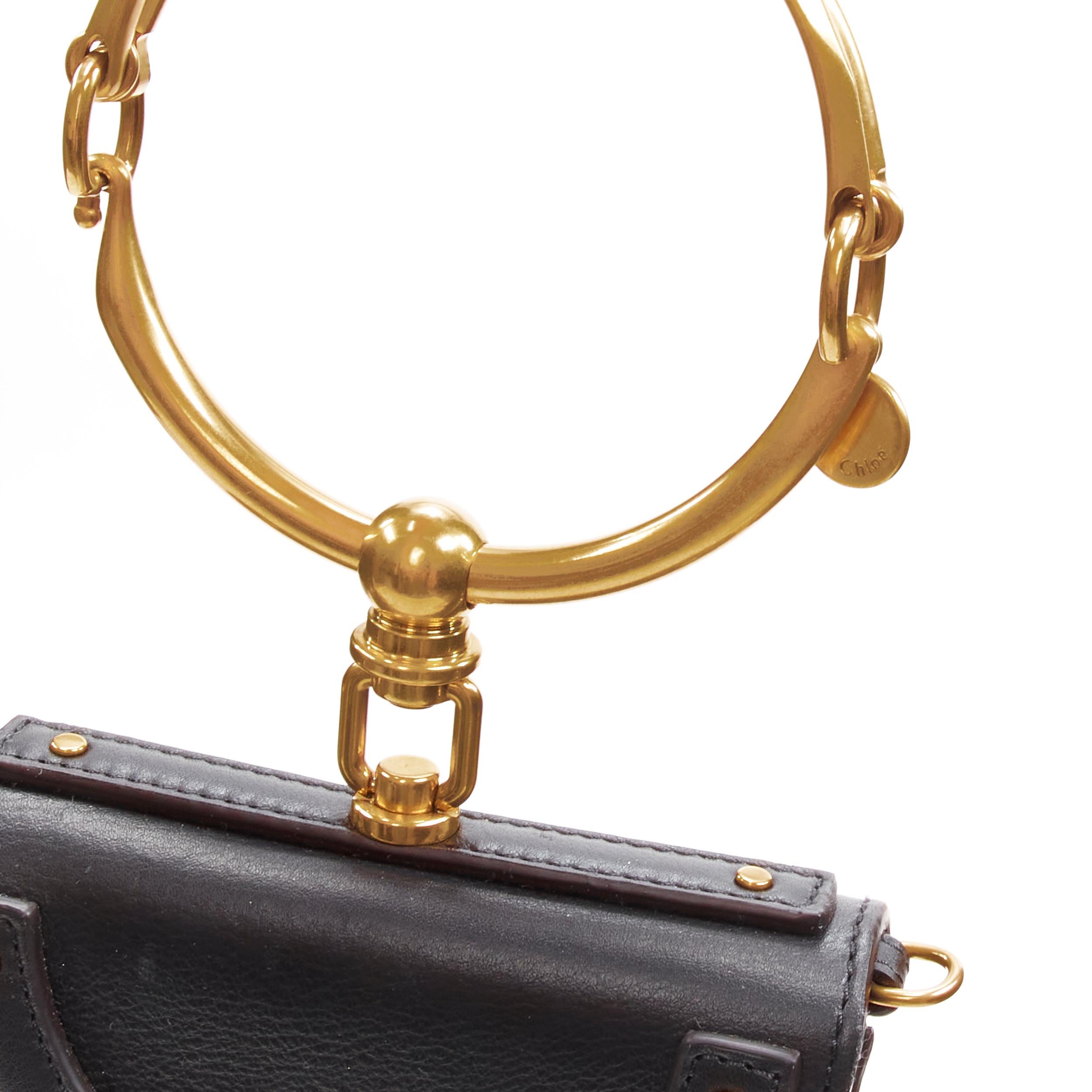 CHLOE Small Nile gold bangle handle C charm black leather crossbody saddle bag In Excellent Condition In Hong Kong, NT