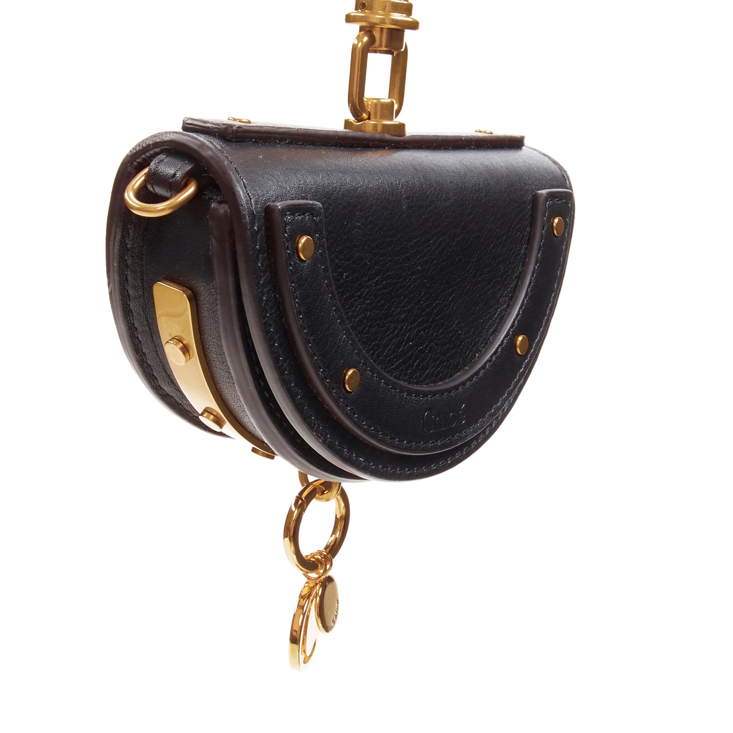 Women's CHLOE Small Nile gold bangle handle C charm black leather crossbody saddle bag