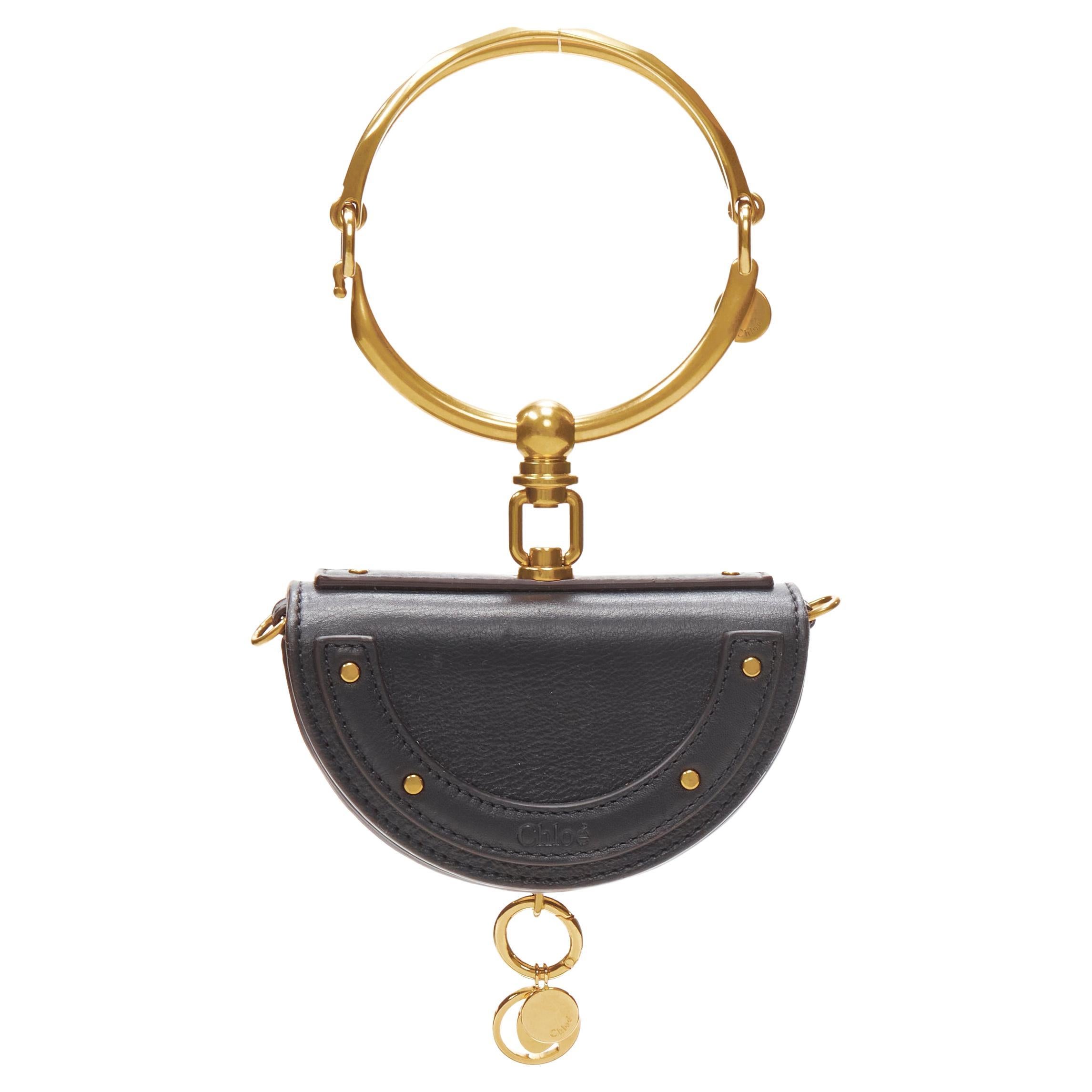 CHLOE Small Nile gold bangle handle C charm black leather crossbody saddle bag