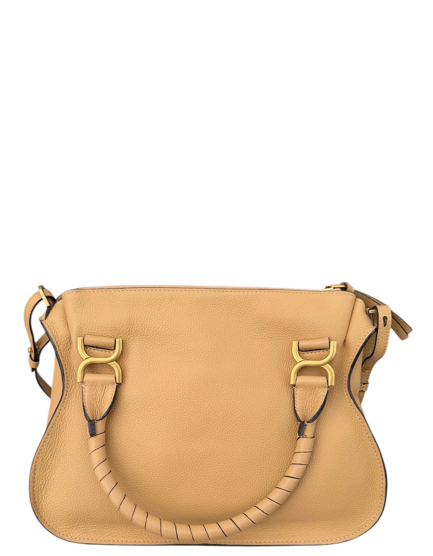 Chloe Soft Tan Leder Medium Marcie Satchel Tasche (Beige) im Angebot