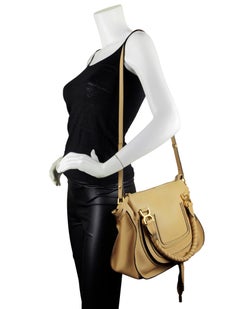 Chloe Soft Tan Leather Medium Marcie Satchel Crossbody Bag