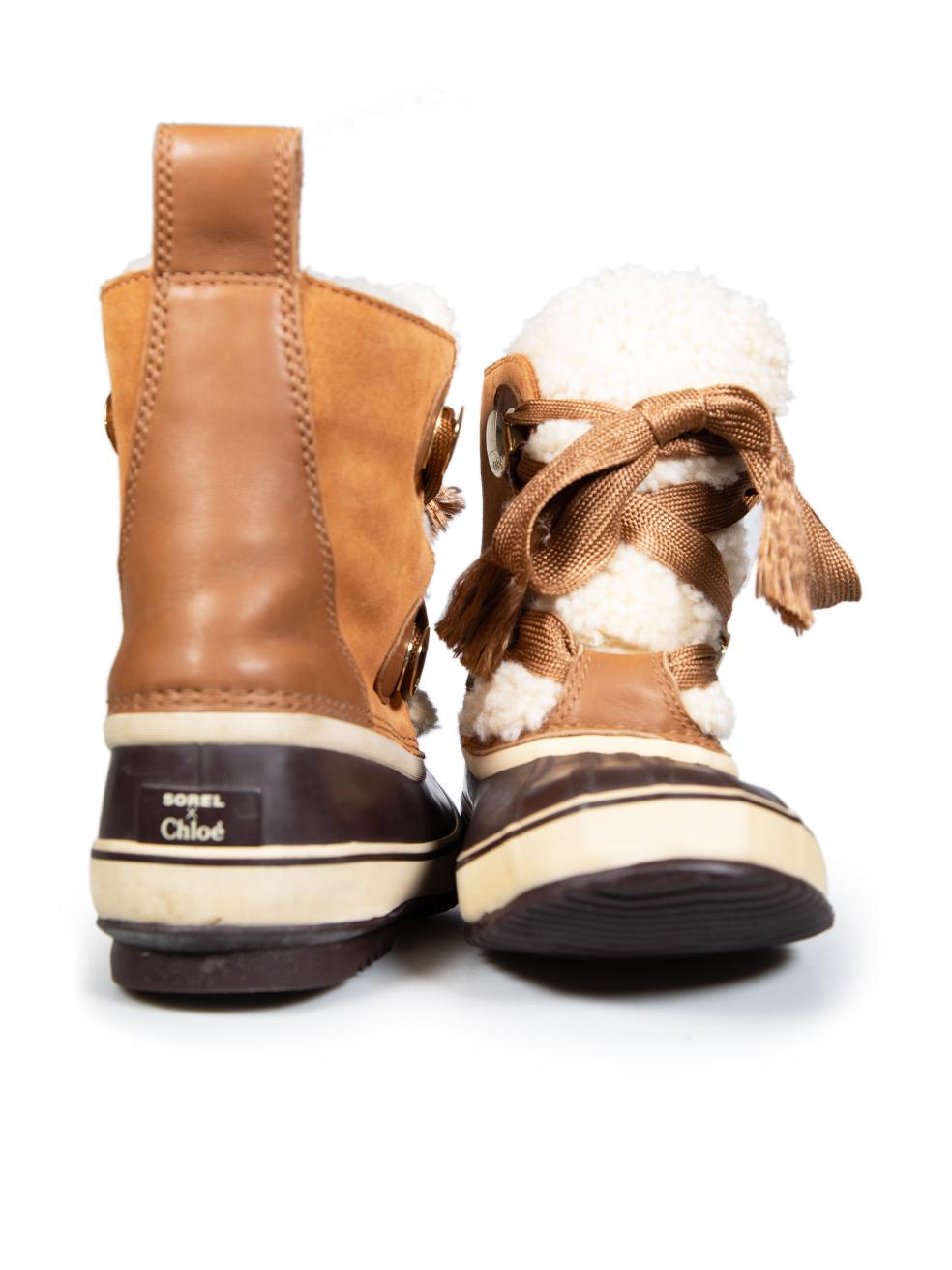 Beige Chloé SOREL x Chloé Brown Suede Shearling Lined Lace Up Boots Size UK 8.5