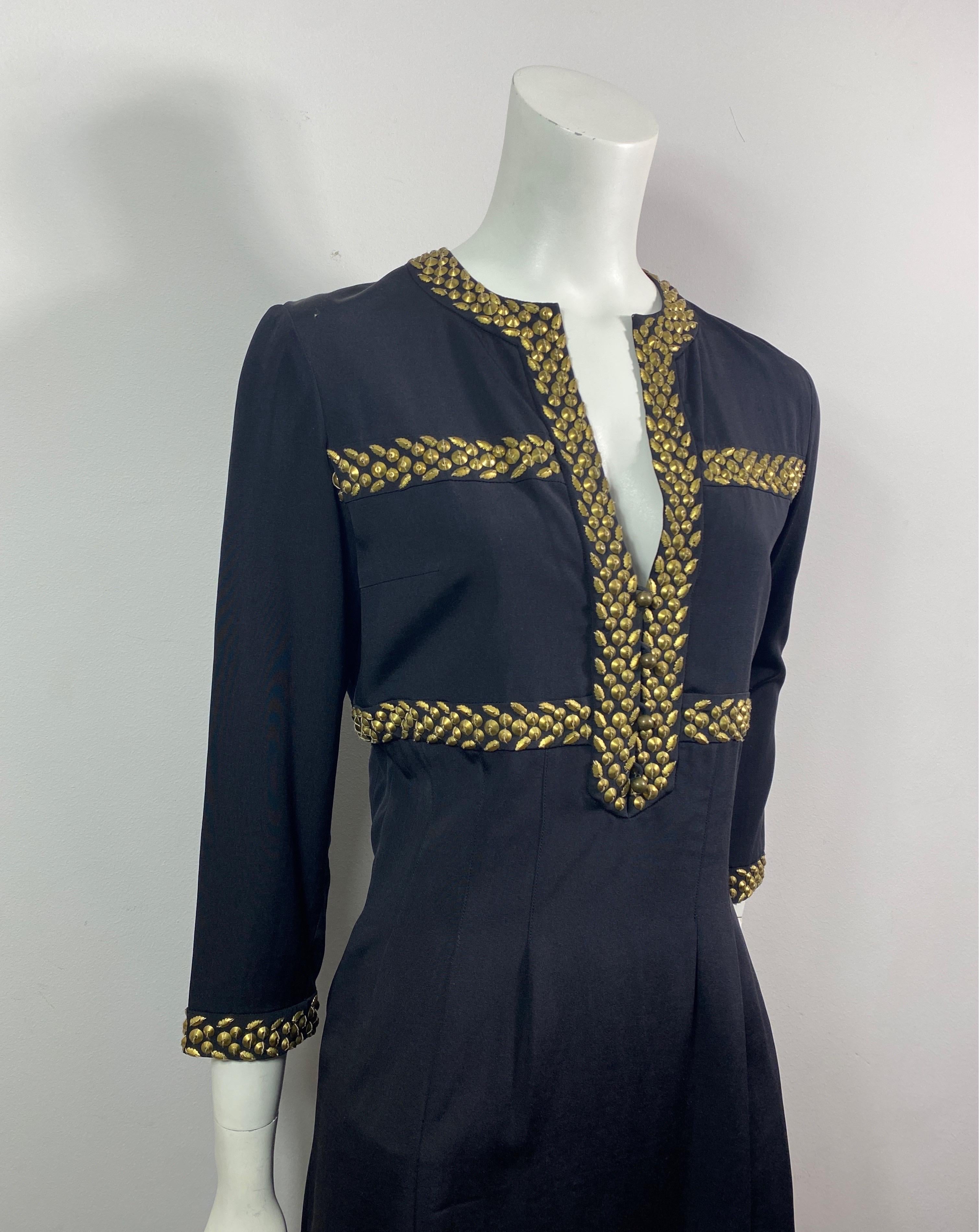 Chloe Spring 2003 Bronze Embellished Black Dress - Size 36 In Good Condition For Sale In West Palm Beach, FL