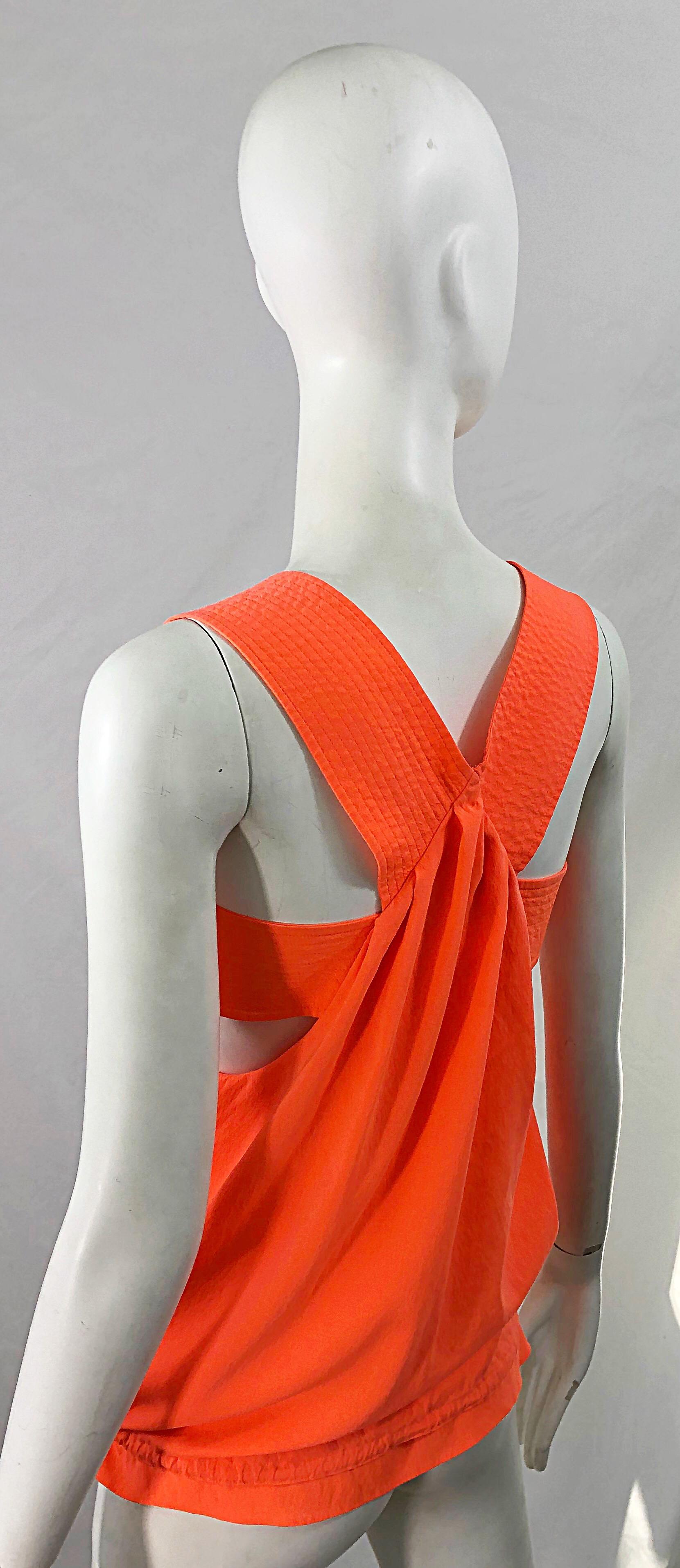 Women's Chloe Spring Summer 2013 Clare Waight Keller Orange Fizz Sleeveless Silk Top  For Sale