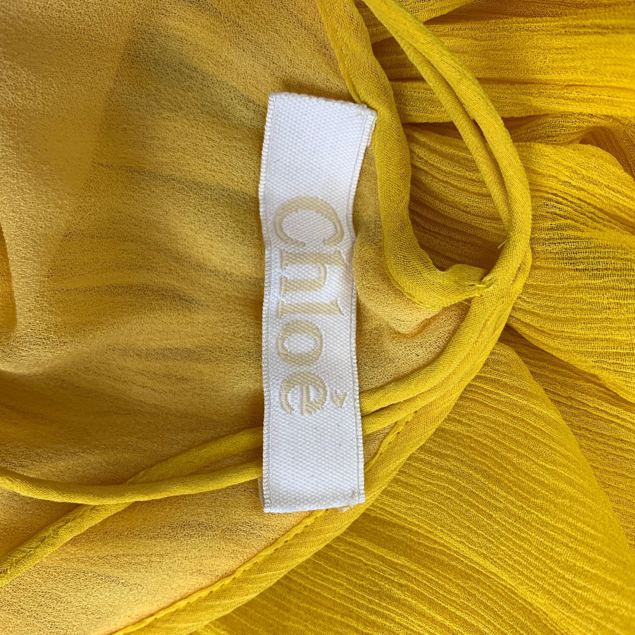 CHLOE SS 2015 Size 4 Corn Yellow Silk-Voile Maxi Dress In Good Condition In San Francisco, CA