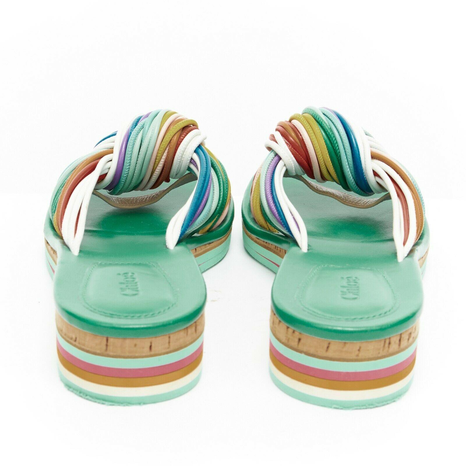 Gray CHLOE SS16 rainbow strappy knotted open toe cork platform slide sandals EU39