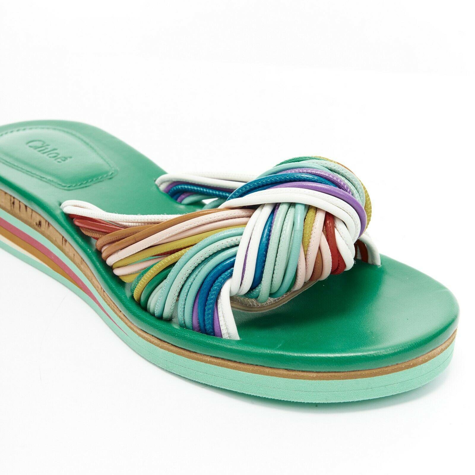 CHLOE SS16 rainbow strappy knotted open toe cork platform slide sandals EU39 1
