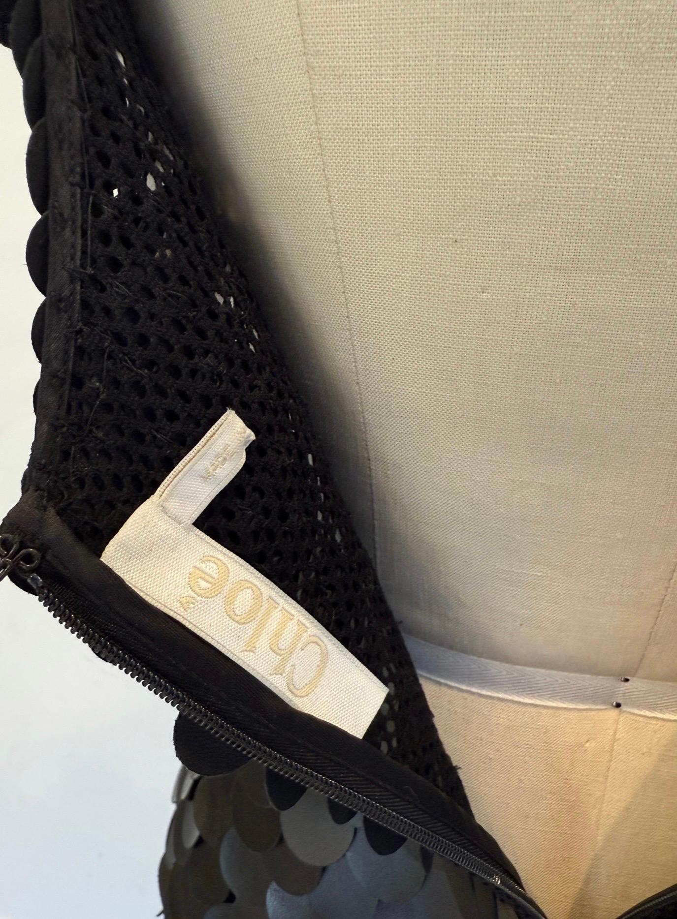 Chloé SS2008 Robe de soirée longue en cuir noir et paillettes FR 36 (US 4) en vente 4