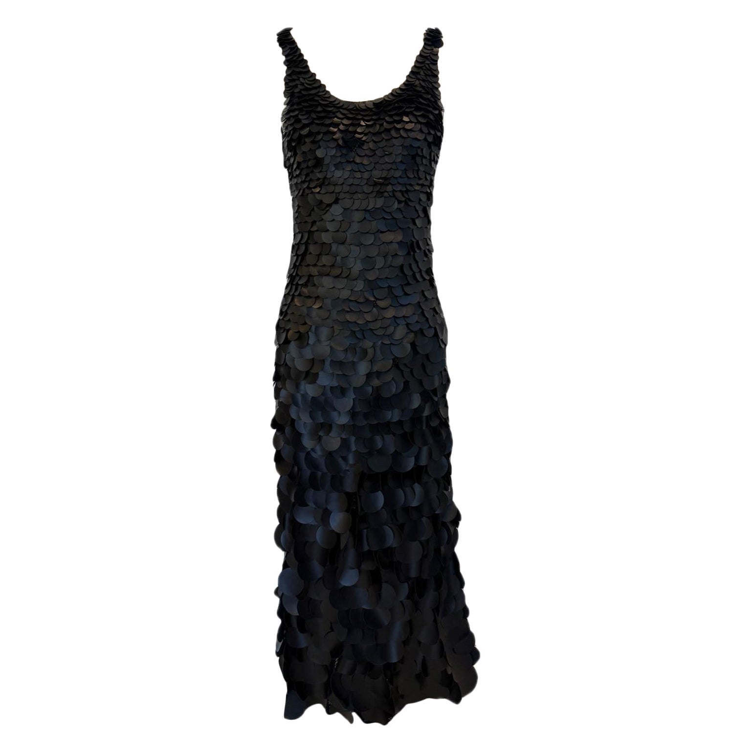 Chloé SS2008 Robe de soirée longue en cuir noir et paillettes FR 36 (US 4) en vente