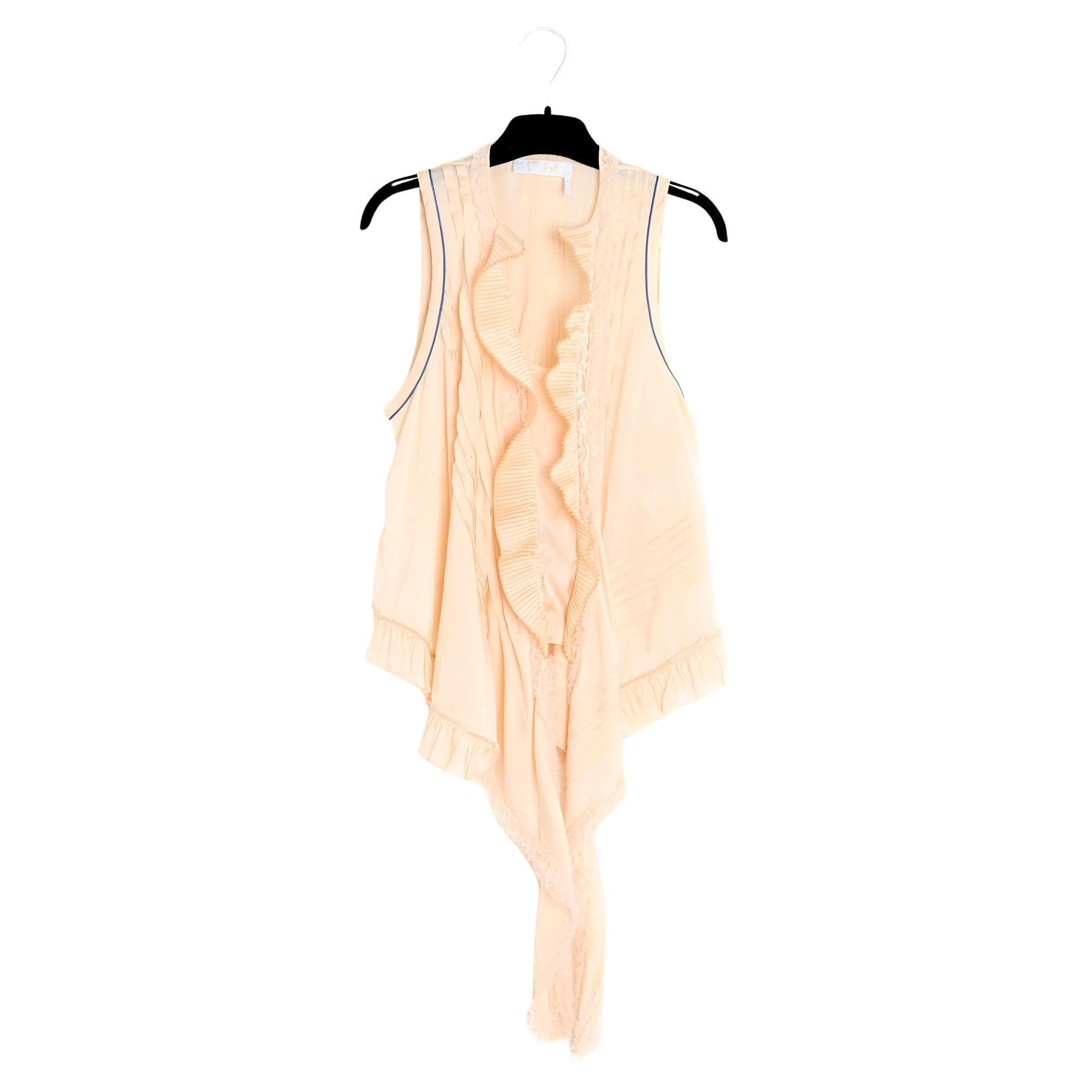 Chloé SS2018 Apricot Silk Ruffles Top US6 For Sale