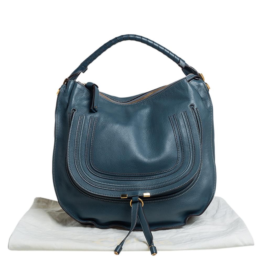 Chloe Stahlblaues Leder Großer Marcie Hobo 8