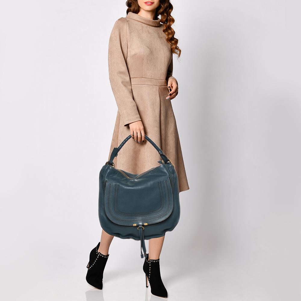 Chloe Stahlblaues Leder Großer Marcie Hobo (Schwarz)