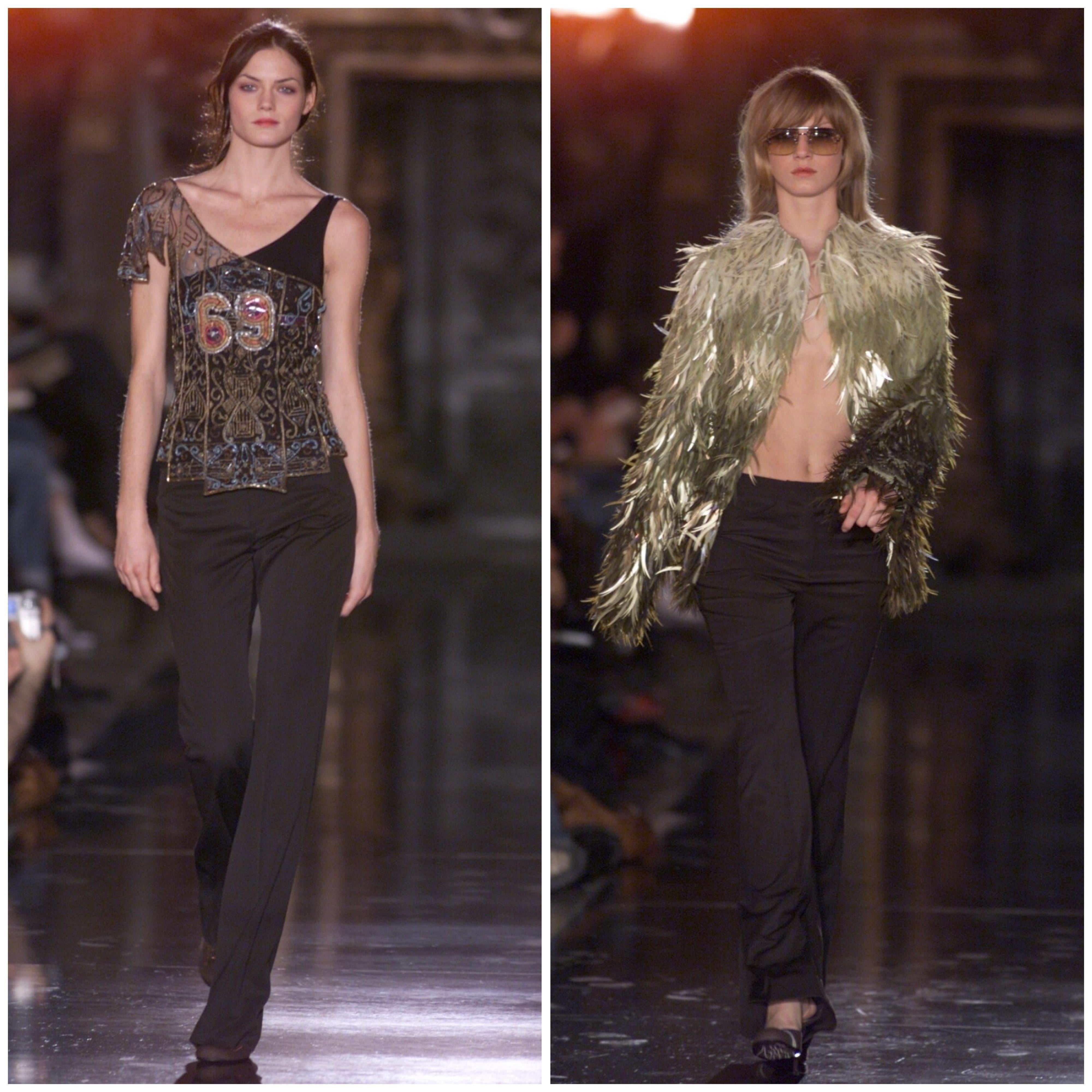 Noir Karl Lagerfeld for Chloe Pantalon classique des années 90 en soie noire à jambe évasée et taille basse en vente