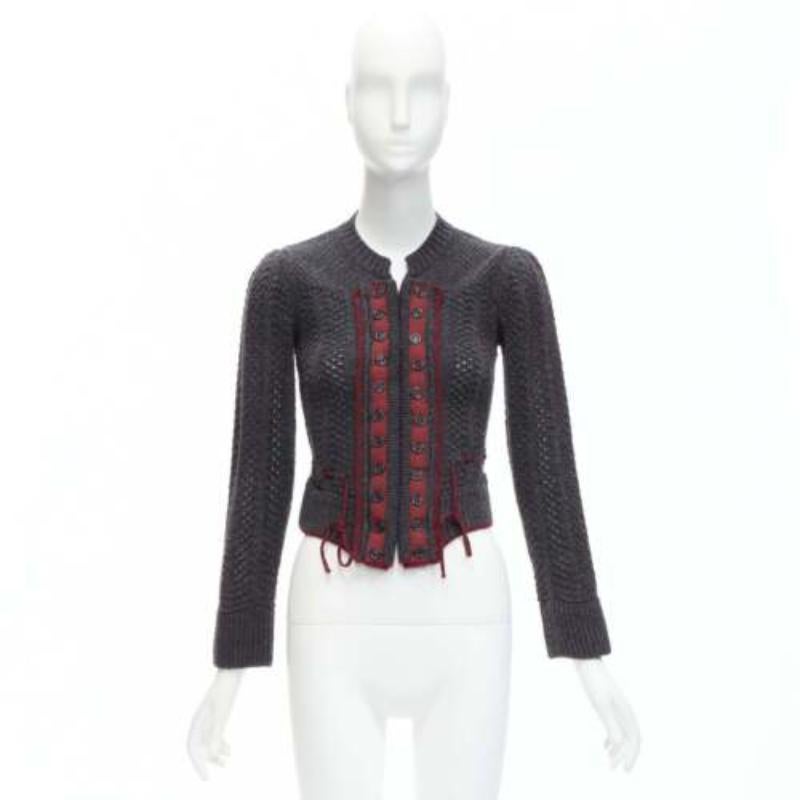 CHLOE Stella McCartney Vintage grey wool burgundy military cropped cardigan S 5