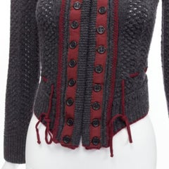 CHLOE Stella McCartney Vintage grey wool burgundy military cropped cardigan S