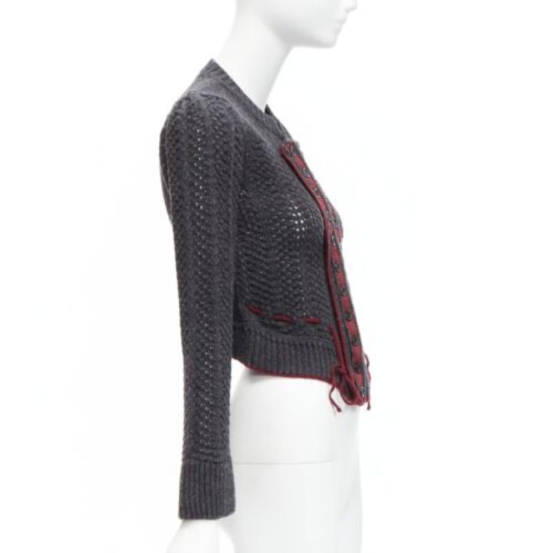 Women's CHLOE Stella McCartney Vintage grey wool burgundy military cropped cardigan S