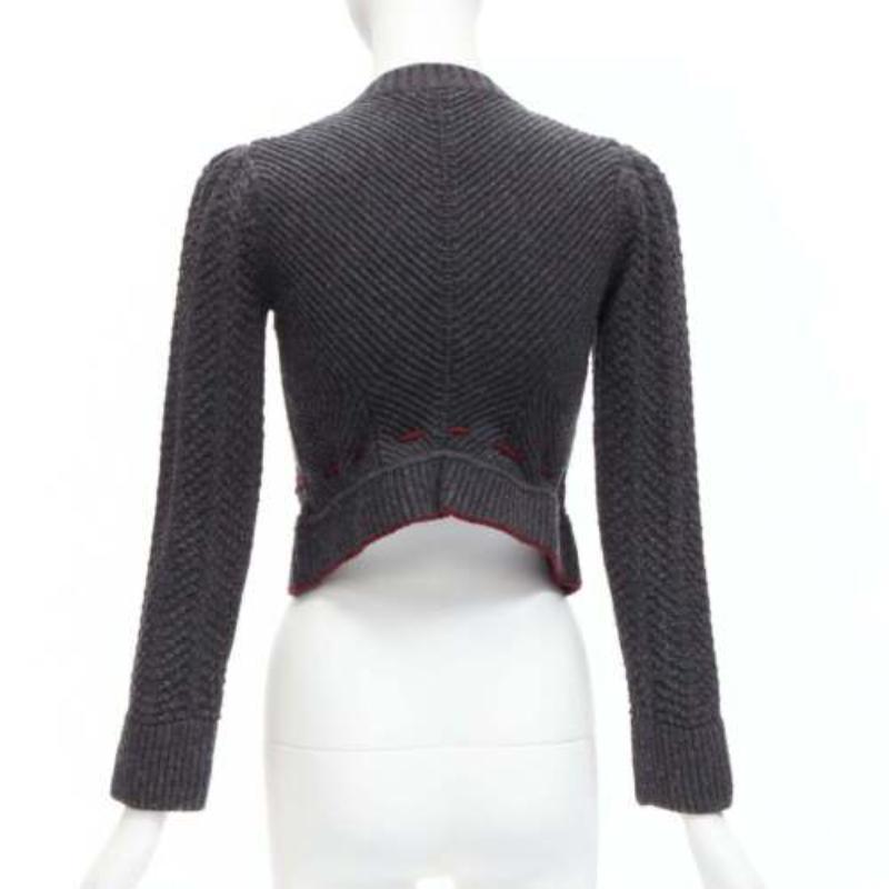 CHLOE Stella McCartney Vintage grey wool burgundy military cropped cardigan S 1