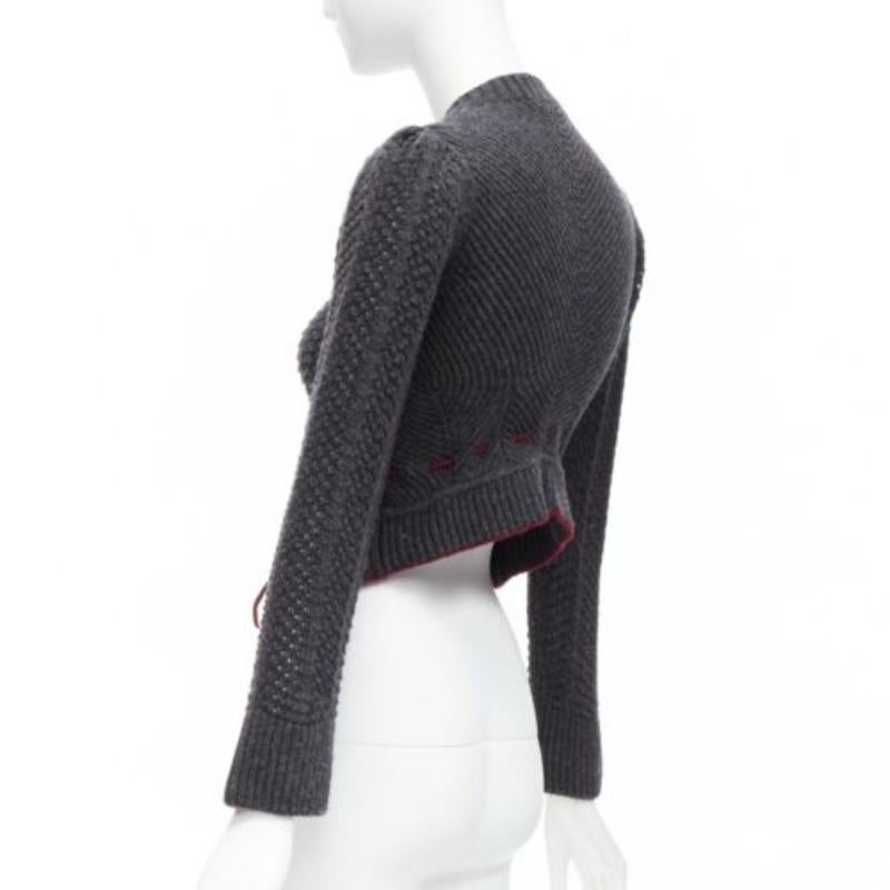 CHLOE Stella McCartney Vintage grey wool burgundy military cropped cardigan S 2