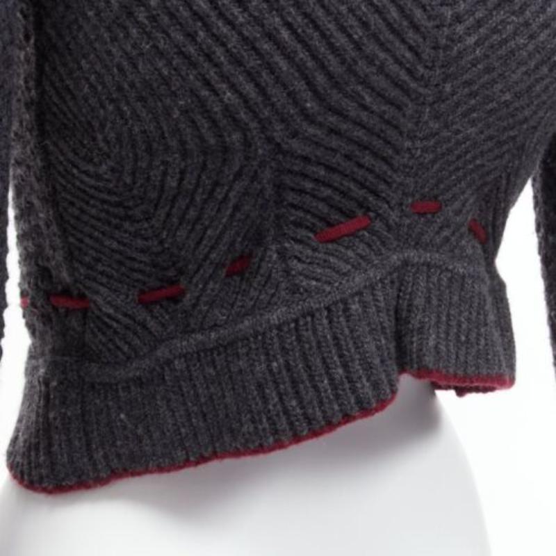CHLOE Stella McCartney Vintage grey wool burgundy military cropped cardigan S 3