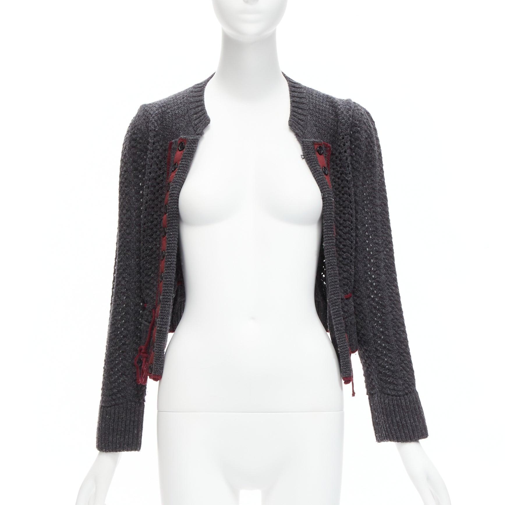 CHLOE Stella McCartney Vintage wool burgundy military trim cropped cardigan S In Excellent Condition For Sale In Hong Kong, NT