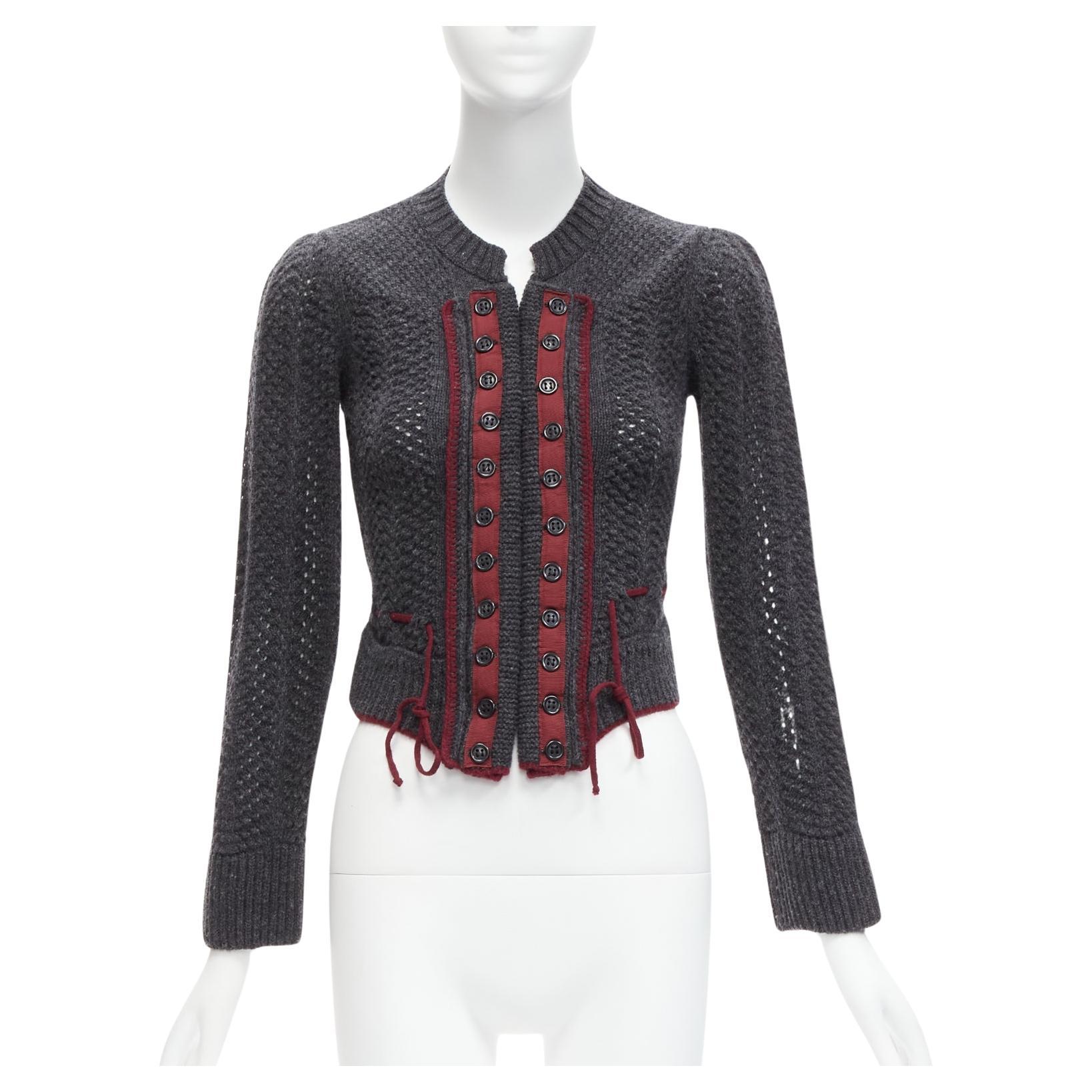 CHLOE Stella McCartney Vintage wool burgundy military trim cropped cardigan S For Sale