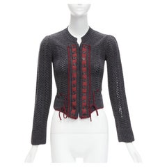 Chloé Stella McCartney - Cardigan court vintage en laine bordeaux avec bordure militaire S