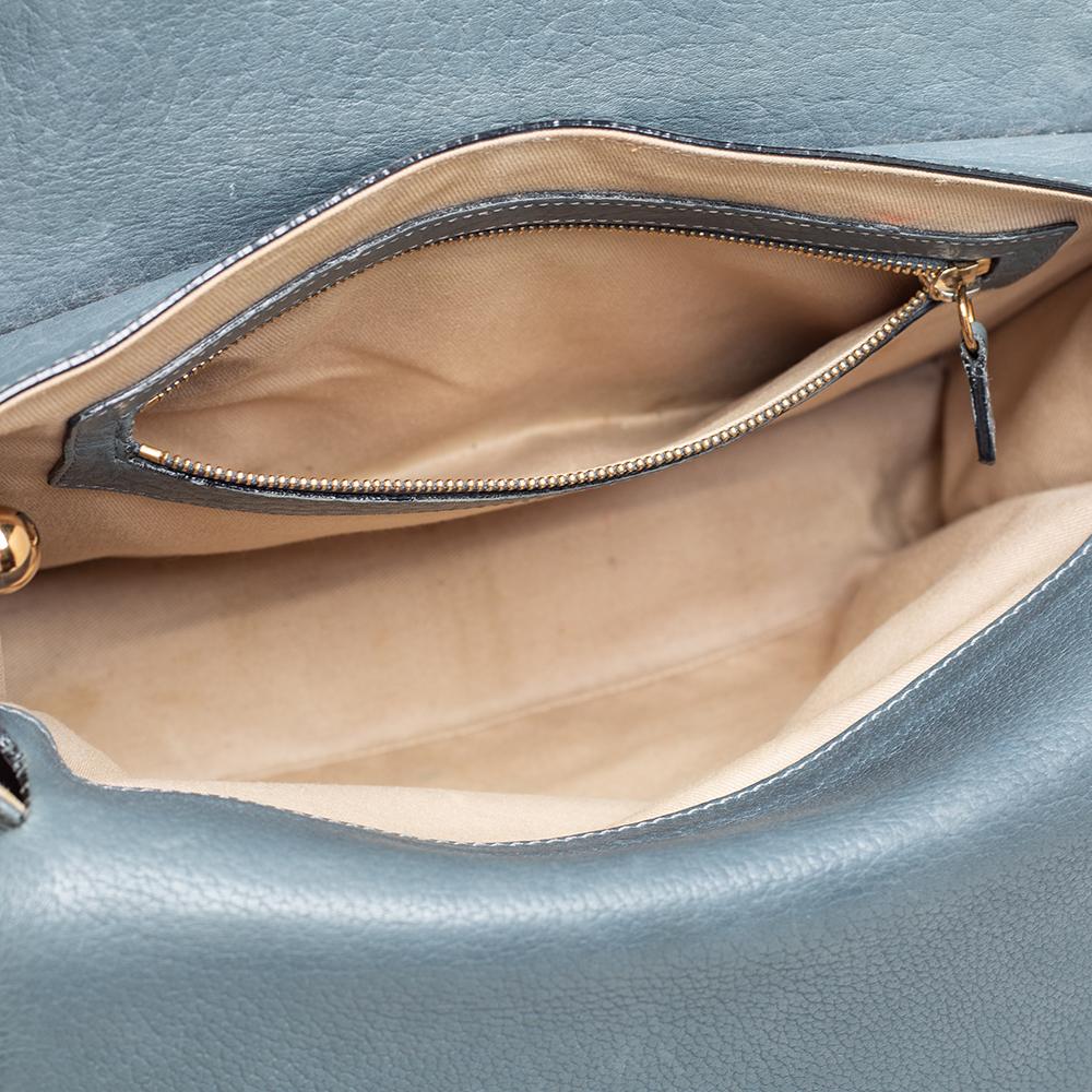 Women's Chloe Stone Blue Leather Medium Sally Flap Shoulder Bag
