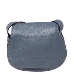 Chloe Stone Blue Leather Mini Marcie Crossbody Bag