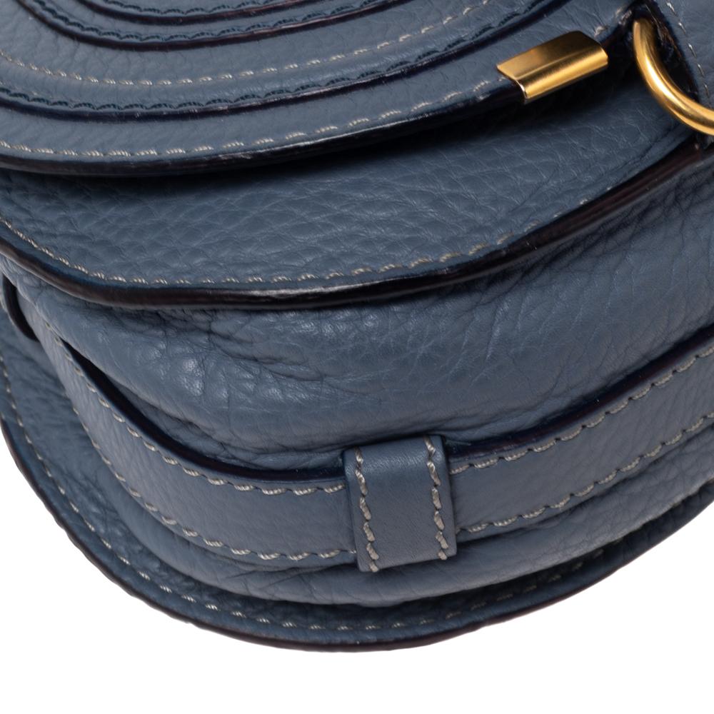 Chloe Stone Blue Leather Mini Marcie Crossbody Bag In Good Condition In Dubai, Al Qouz 2