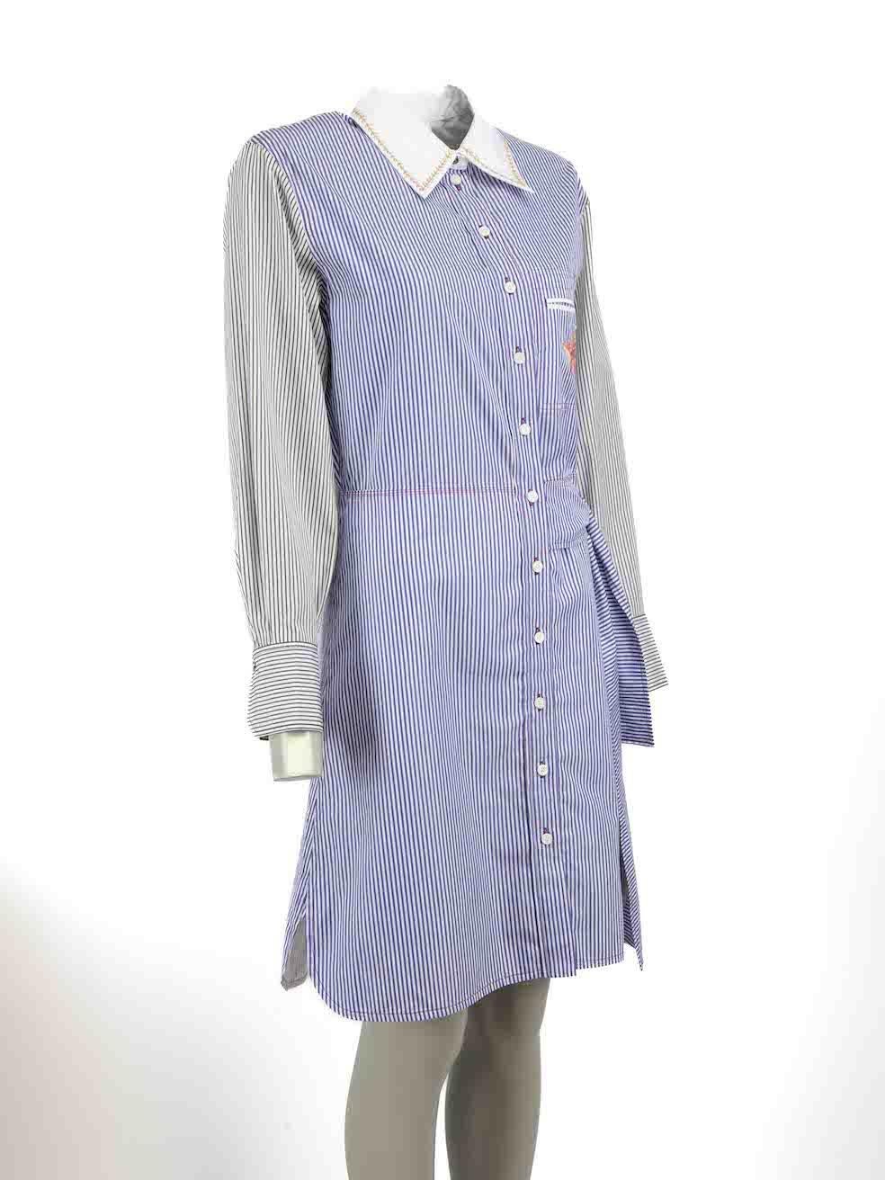 CONDITION is Very good. Hardly any visible wear to dress is evident on this used Chloe designer resale item.
  
Details
Multicolour
Cotton
Shirt dress
Blue, white and black striped
Long sleeves
Midi
Round neck
Embroidered detail
Button