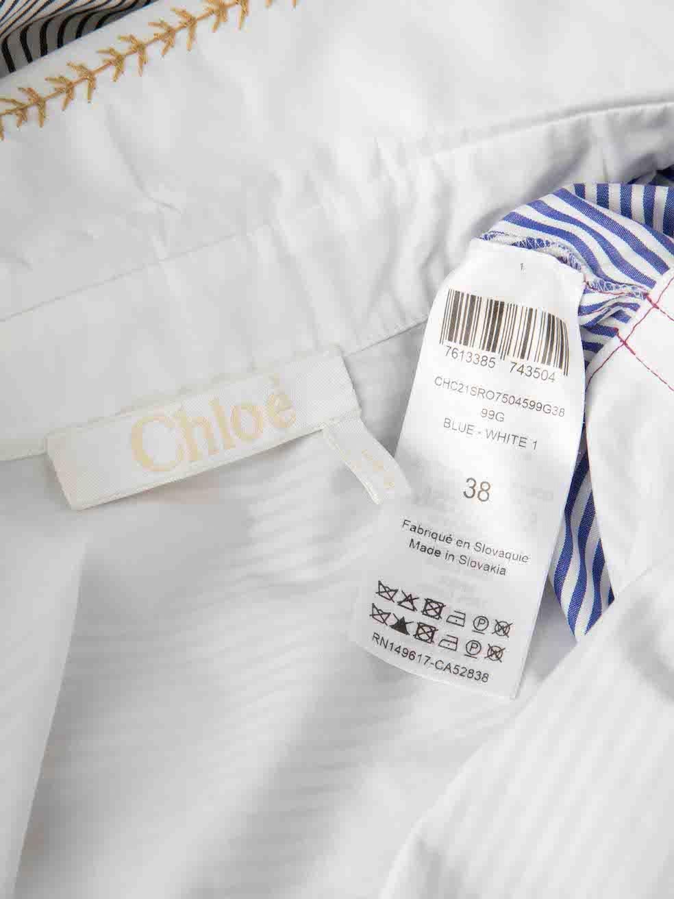 Chloé Gestreiftes Langarm-Hemdkleid mit Stickerei Größe M Damen im Angebot