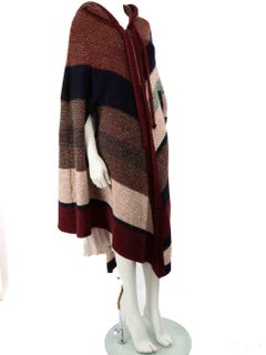 Chloé Striped Wool Hooded Knitted Zip Poncho Size M