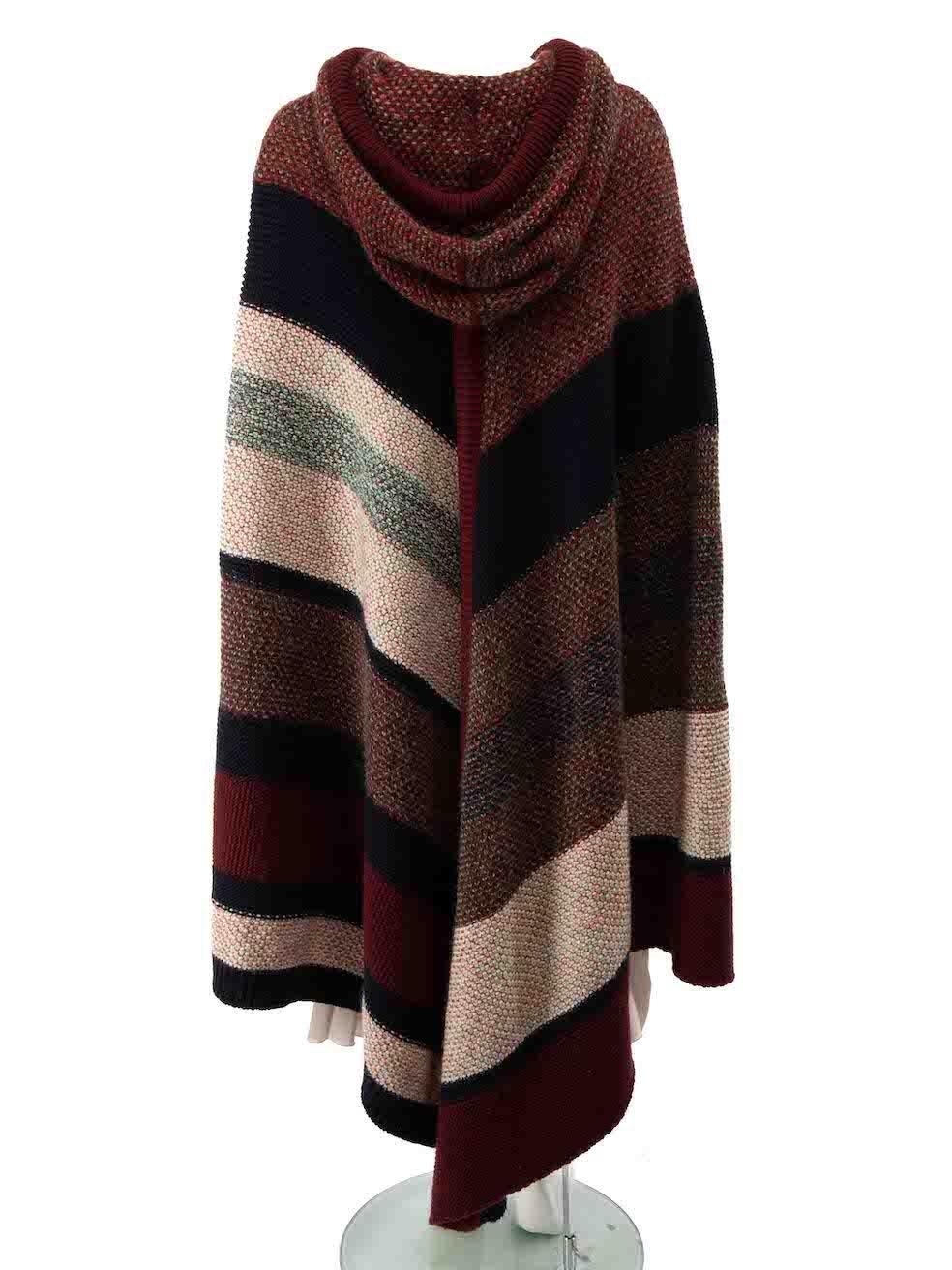 Chloé Striped Wool Hooded Knitted Zip Poncho Size M In Excellent Condition For Sale In London, GB