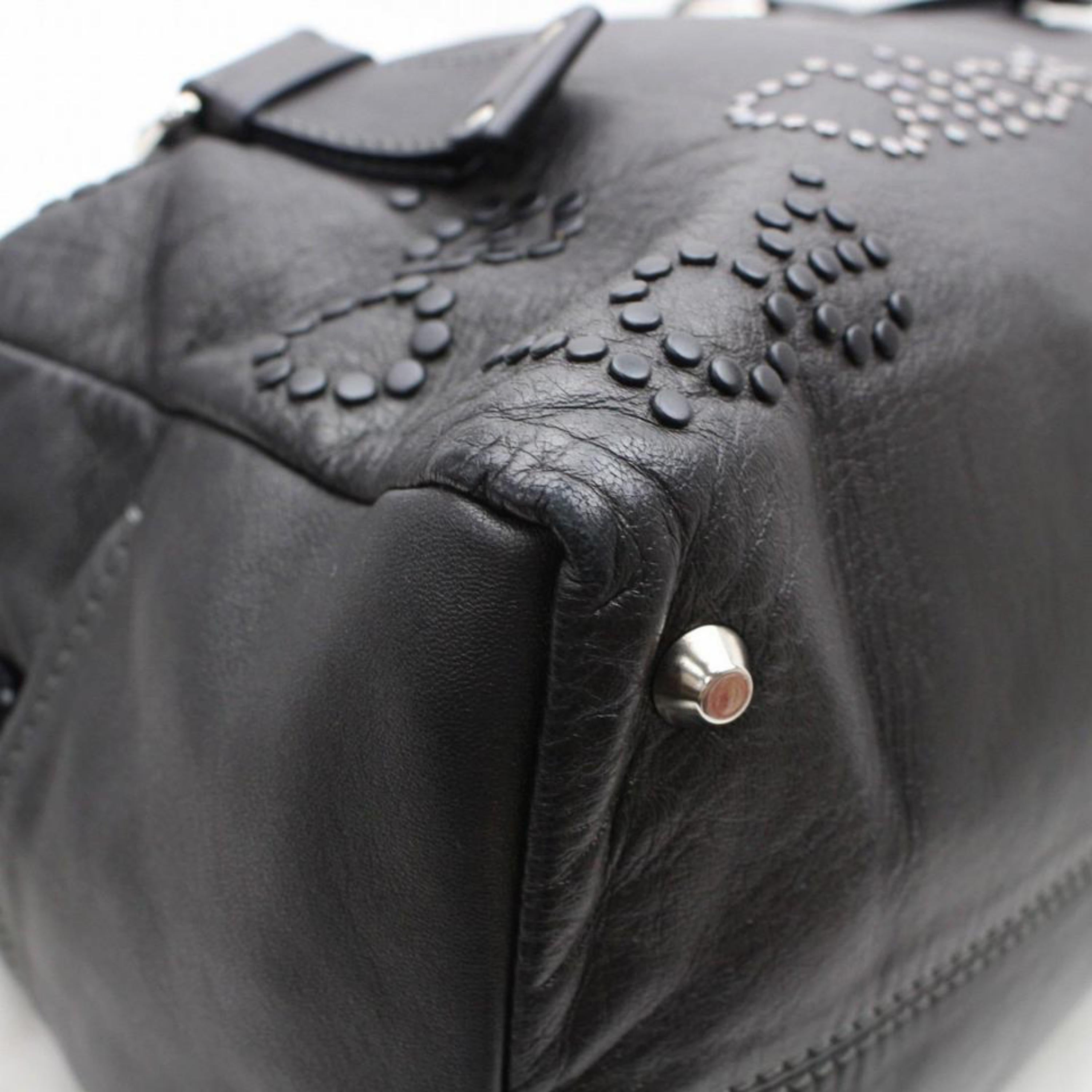 Chloé Studded Logo Boston Duffle 868209 Black Leather Weekend/Travel Bag For Sale 8