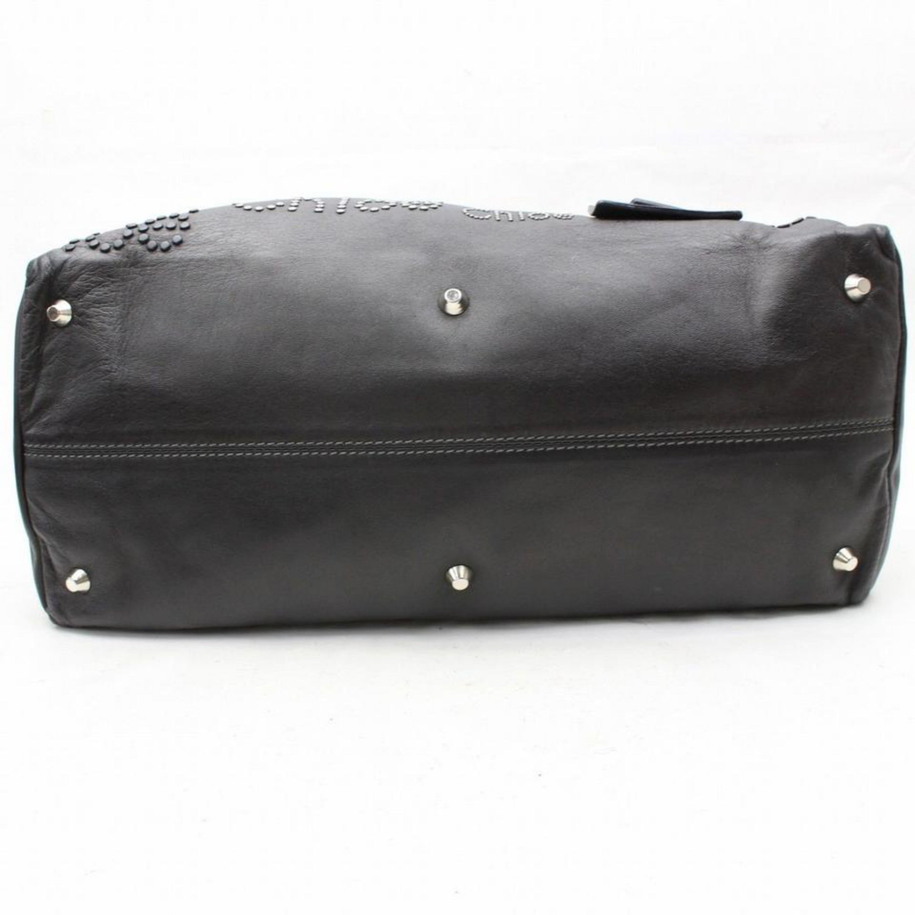 Chloé Studded Logo Boston Duffle 868209 Black Leather Weekend/Travel Bag For Sale 5