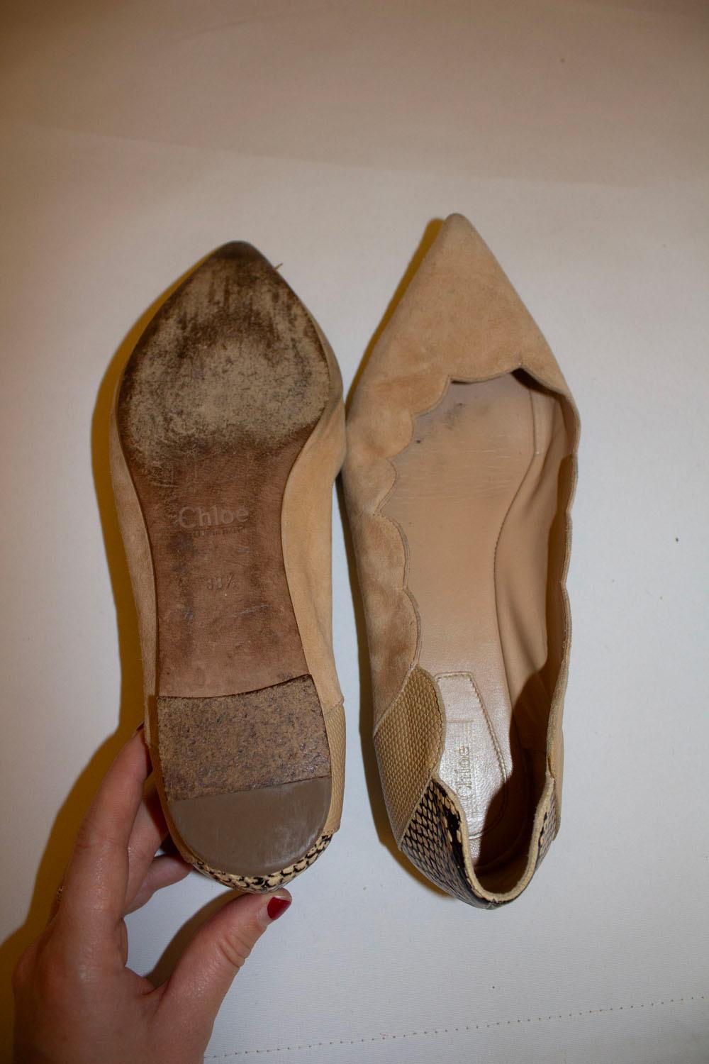 Women's Chloe Suede and Snakeskin Flats For Sale