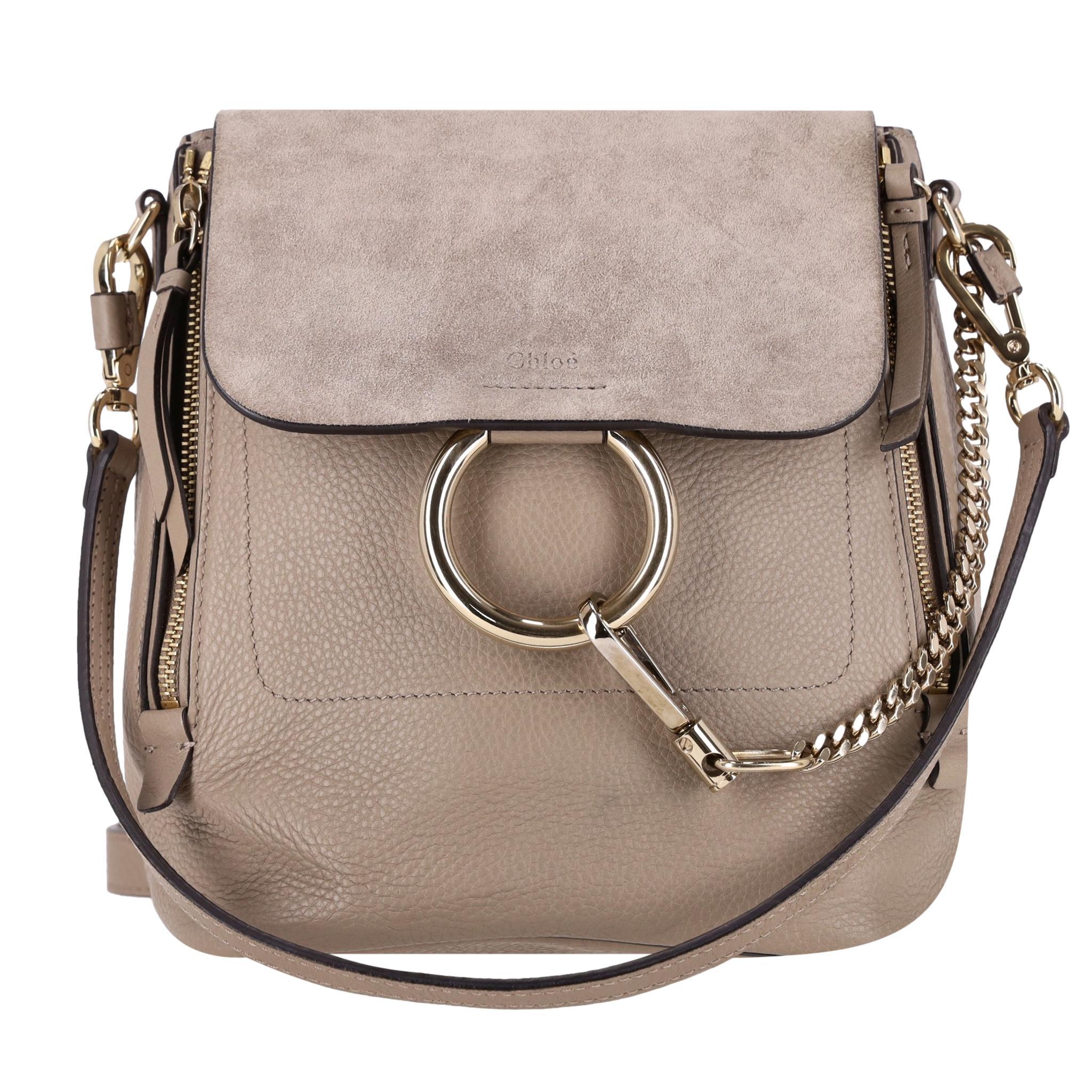 Marron Chloe Suede & Calfskin Small Faye Backpack en vente