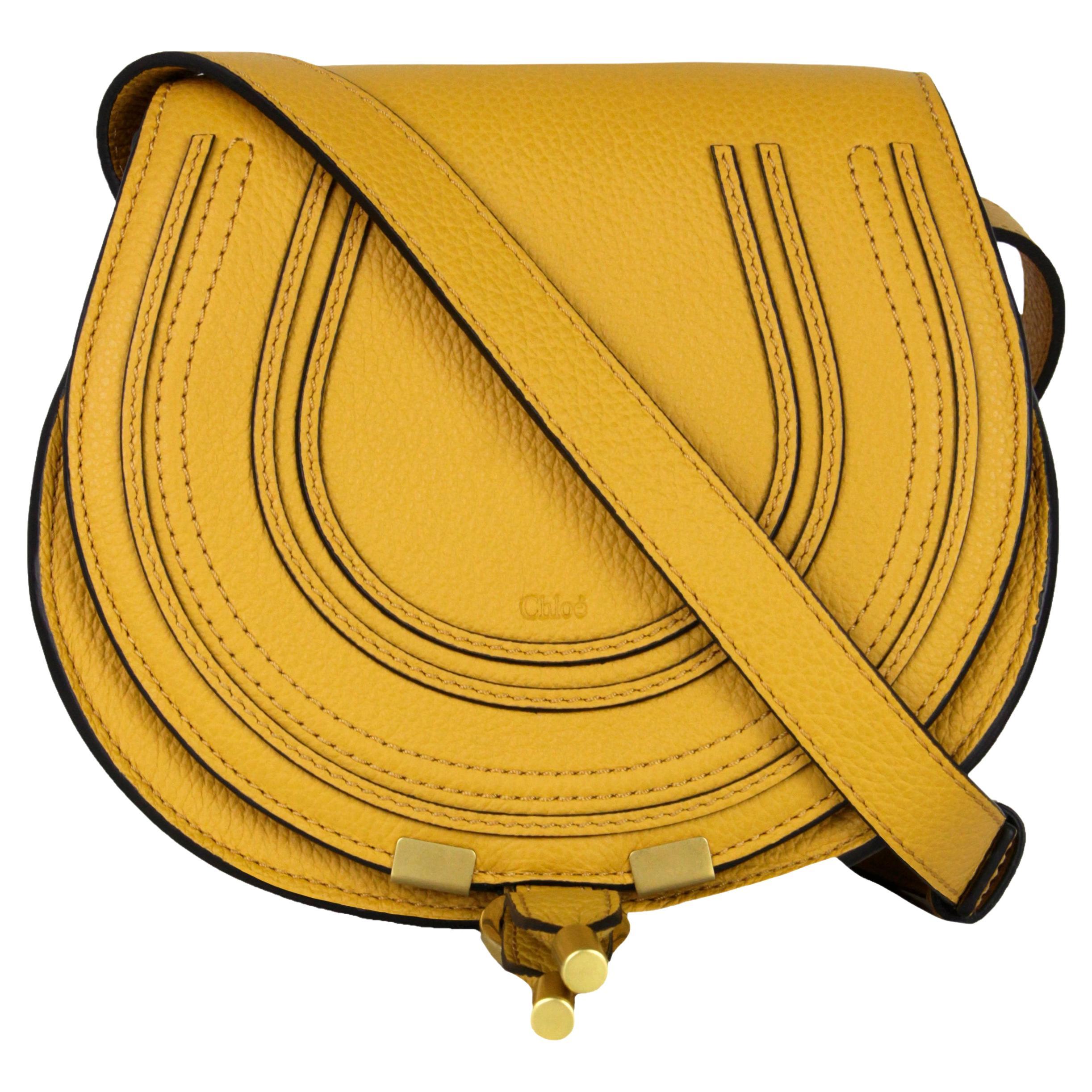 Chloe Sunflower Yellow Leather Small Marcie Saddle Crossbody Bag