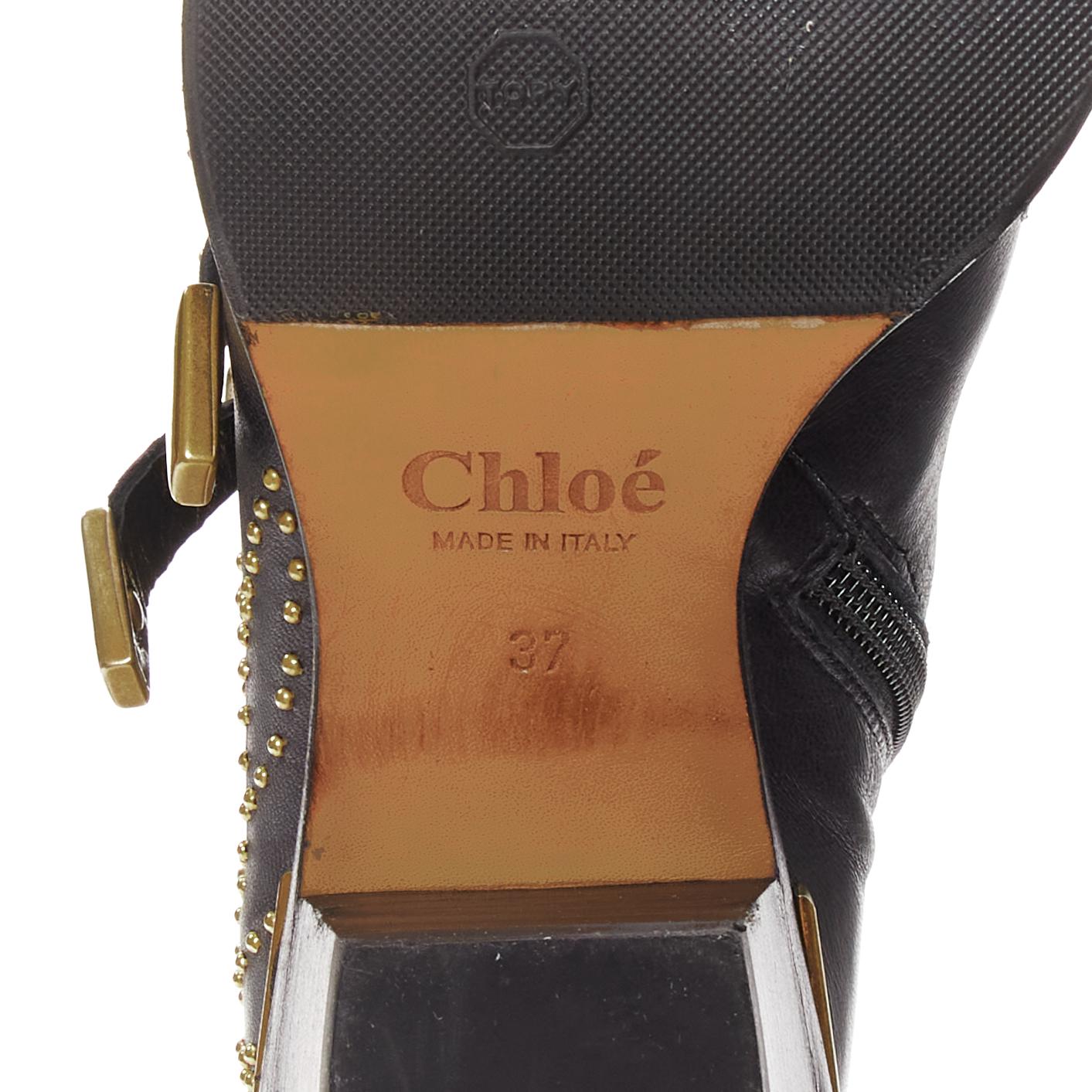 CHLOE Susanna black gold micro stud floral embellished buckle ankle boot EU37 For Sale 6