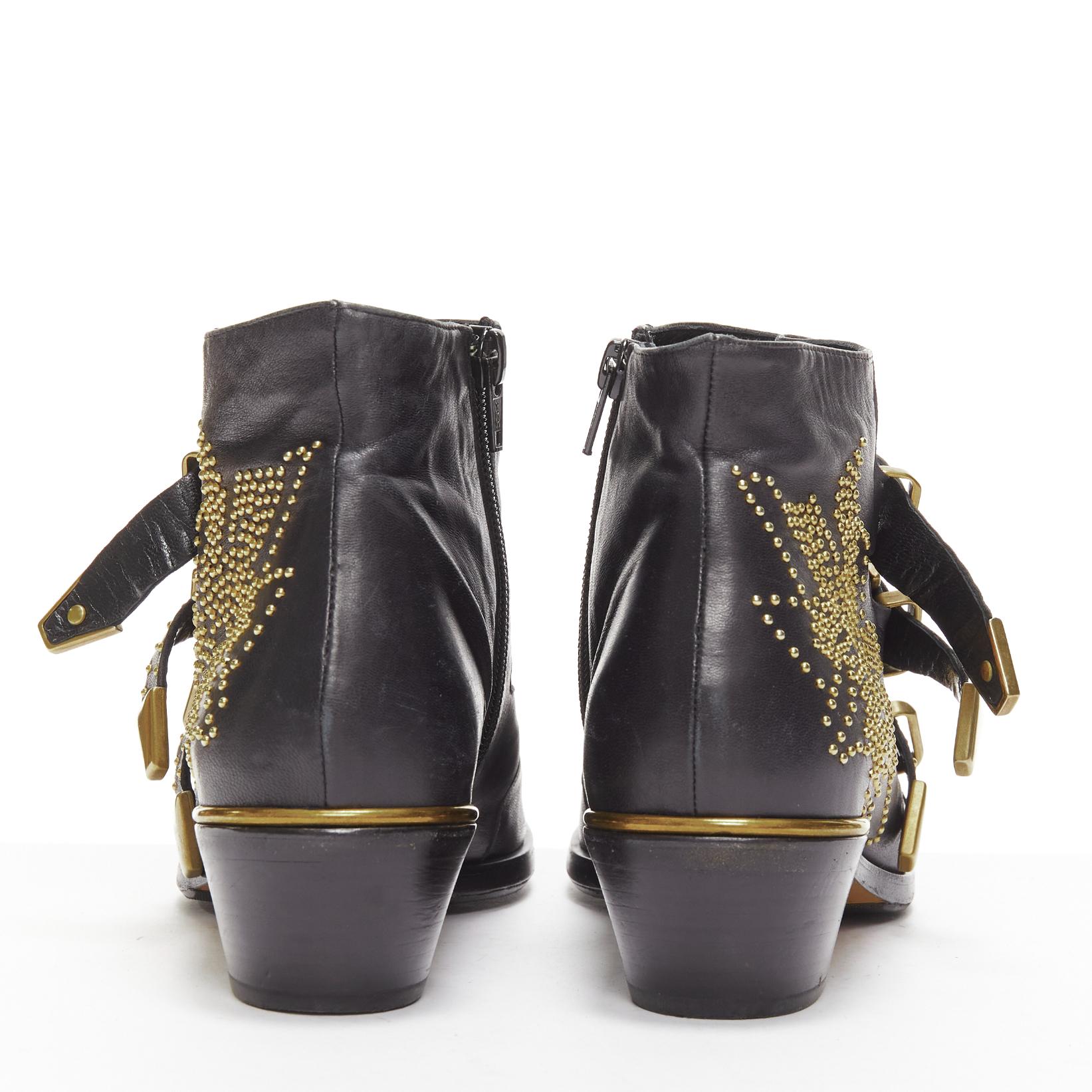 CHLOE Susanna black gold micro stud floral embellished buckle ankle boot EU37 For Sale 1