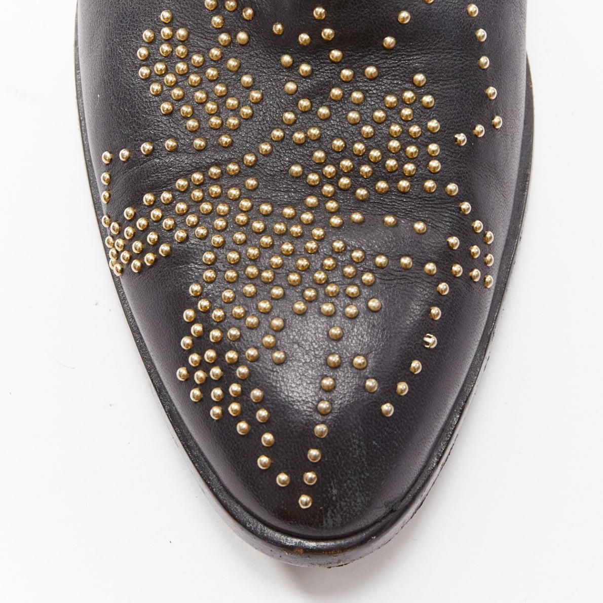 CHLOE Susanna black gold micro stud floral embellished buckle ankle boot EU37 1