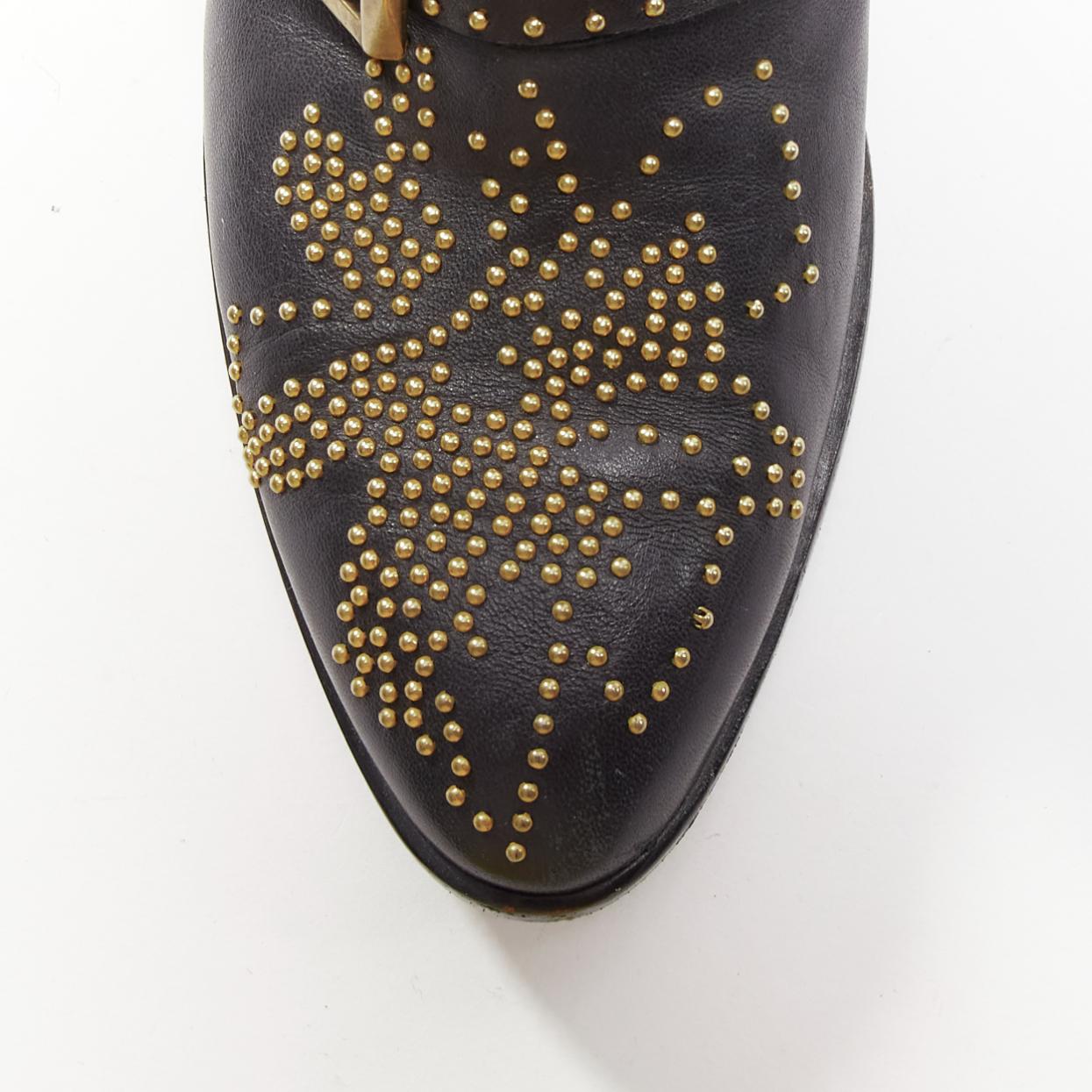 CHLOE Susanna black gold micro stud floral embellished buckle ankle boot EU37 For Sale 2