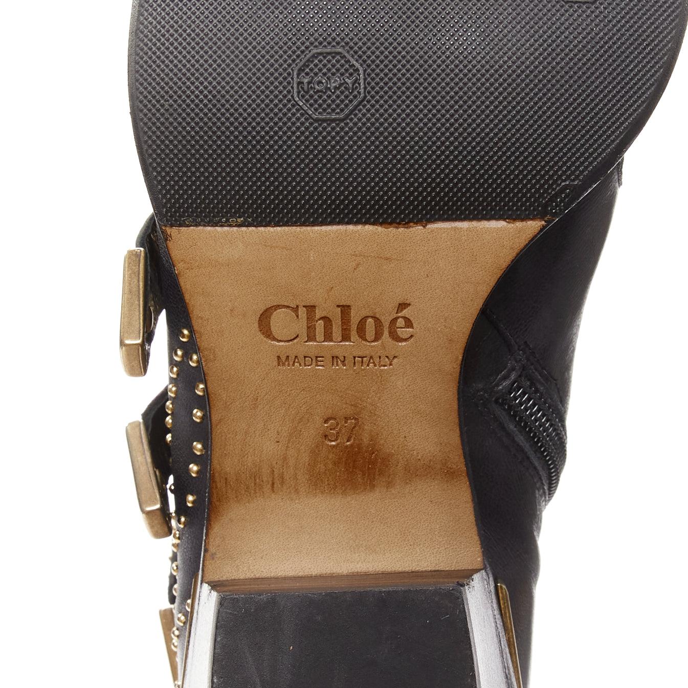 CHLOE Susanna black gold micro stud floral embellished buckle ankle boot EU37 3